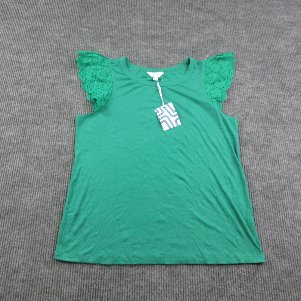 Market & Spruce Tank Womens 2X Green Crew Neck Cap Sleeve Embroidered NWT